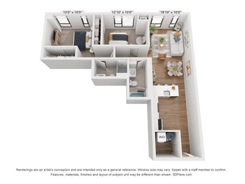Floor plan for 2 beds, 2 baths, 1029 sqft