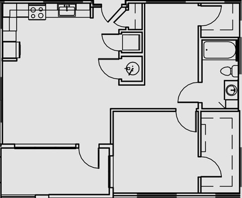Floor plan for 1 bed, 1 bath, 910 sqft