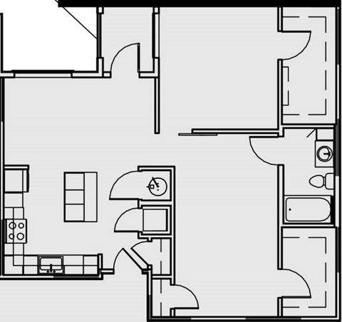 Floor plan for 1 bed, 1 bath, 1020 sqft
