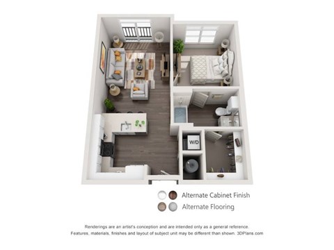 Floor plan for 1 bed, 1 bath, 685 sqft