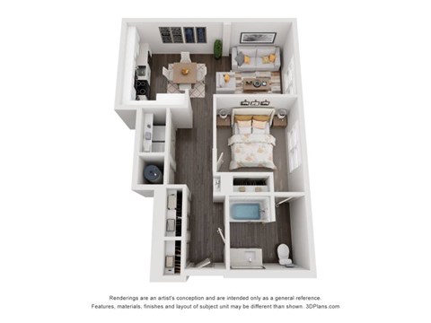 Floor plan for 1 bed, 1 bath, 760 sqft