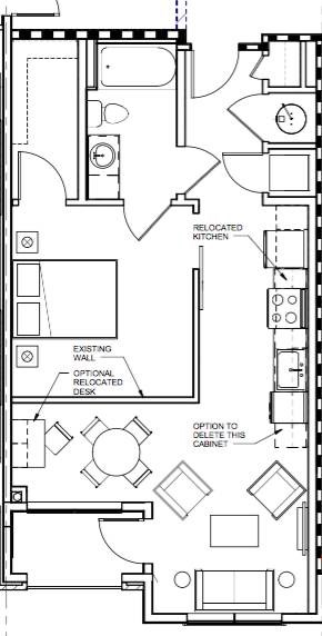 Floor plan for 1 bed, 1 bath, 685 sqft