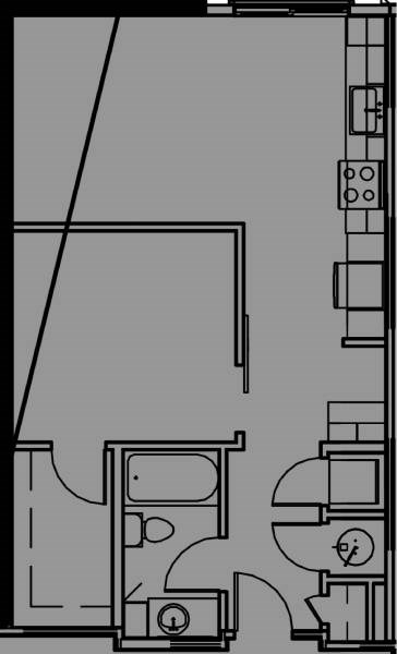 Floor plan for 1 bed, 1 bath, 685 sqft