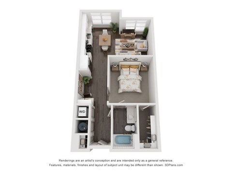 Floor plan for 1 bed, 1 bath, 725 sqft