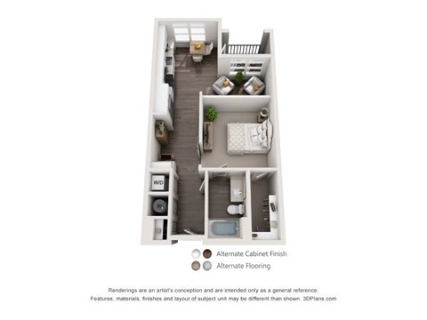 Floor plan for studio, 1 bath, 685 sqft