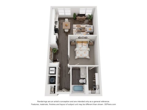 Floor plan for 1 bed, 1 bath, 695 sqft