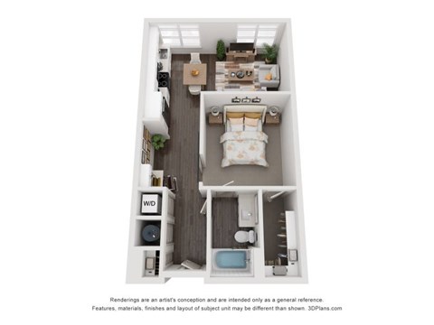 Floor plan for 1 bed, 1 bath, 700 sqft