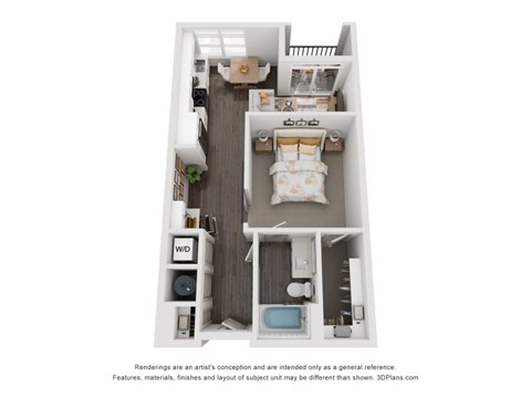 Floor plan for studio, 1 bath, 660 sqft