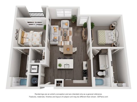 Floor plan for 2 beds, 2 baths, 1010 sqft