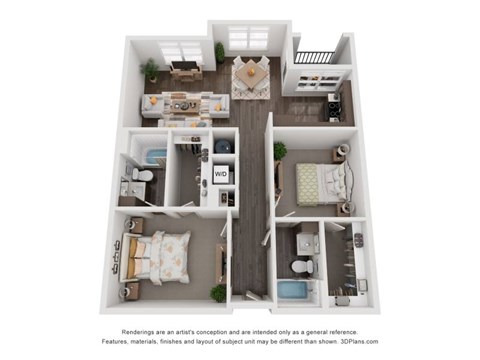 Floor plan for 2 beds, 2 baths, 1115 sqft
