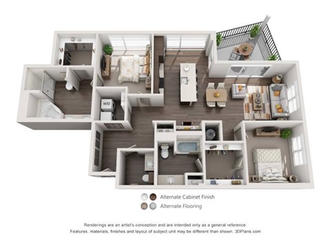 Floor plan for 2 beds, 2.5 baths, 1465 sqft