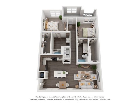 Floor plan for 2 beds, 2 baths, 1315 sqft