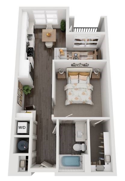 Floor plan for 1 bed, 1 bath, 725 sqft