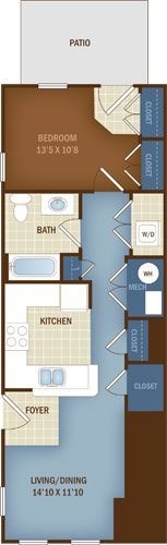 Floor plan for 1 bed, 1 bath, 617 sqft