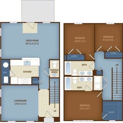 Floor plan for 3 beds, 2 baths, 1469 sqft
