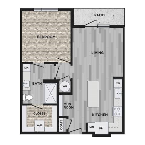 Floor plan for 1 bed, 1 bath, 703 sqft