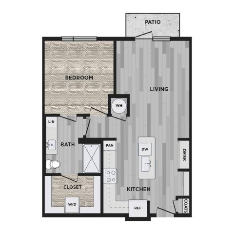 Floor plan for 1 bed, 1 bath, 753 sqft
