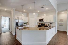 Dallas apartment for rent - a kitchen with a counter top and a refrigerator