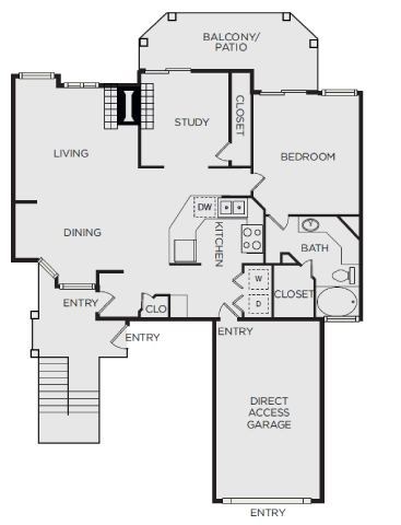 Floor plan for 1 bed, 1 bath, 1048 sqft