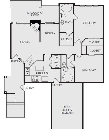 Floor plan for 2 beds, 2 baths, 1144 sqft