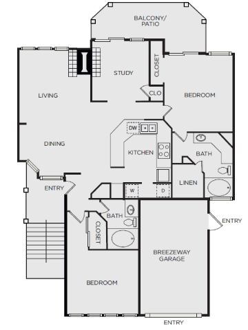 Floor plan for 2 beds, 2 baths, 1339 sqft