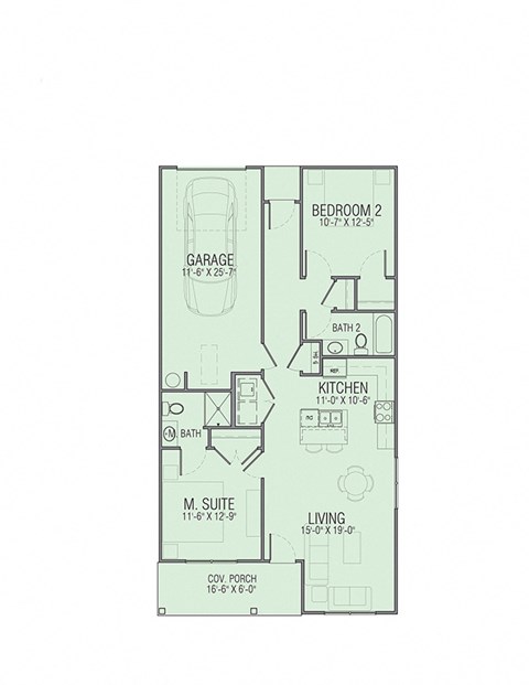 Floor plan for 2 beds, 2 baths, 1021 sqft