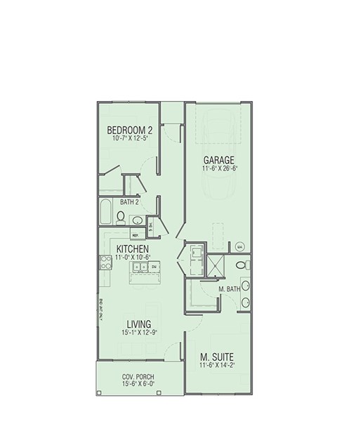 Floor plan for 2 beds, 2 baths, 1016 sqft