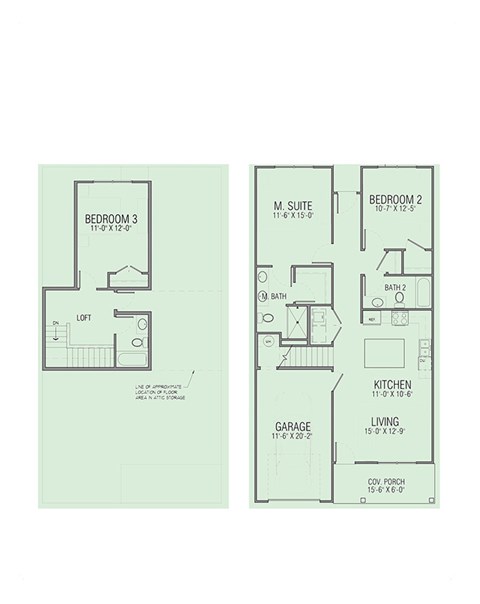 Floor plan for 3 beds, 3 baths, 1421 sqft