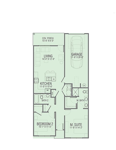 Floor plan for 2 beds, 2 baths, 1004 sqft