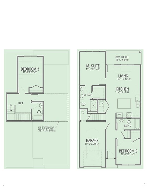 Floor plan for 3 beds, 3 baths, 1411 sqft