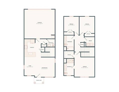 Floor plan for 3 beds, 2.5 baths, 1408 sqft