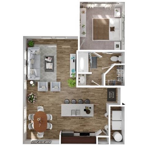 Floor plan for 1 bed, 1 bath, 794 sqft
