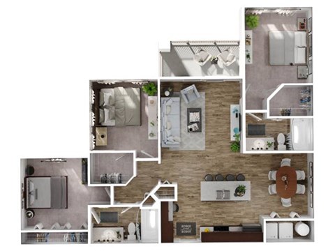 Floor plan for 3 beds, 2 baths, 1416 sqft