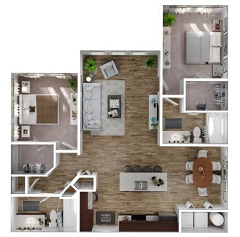 Floor plan for 2 beds, 2 baths, 1203 sqft