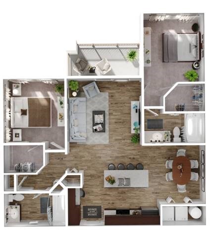 Floor plan for 2 beds, 2 baths, 1244 sqft