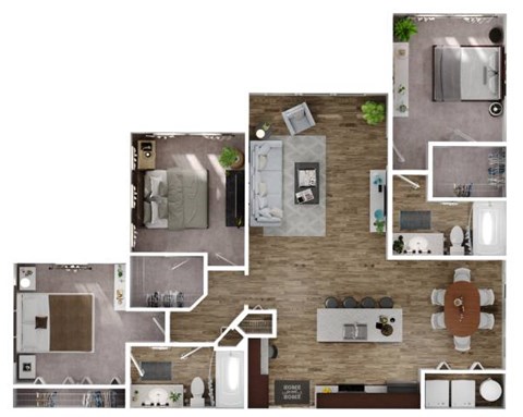 Floor plan for 3 beds, 2 baths, 1370 sqft