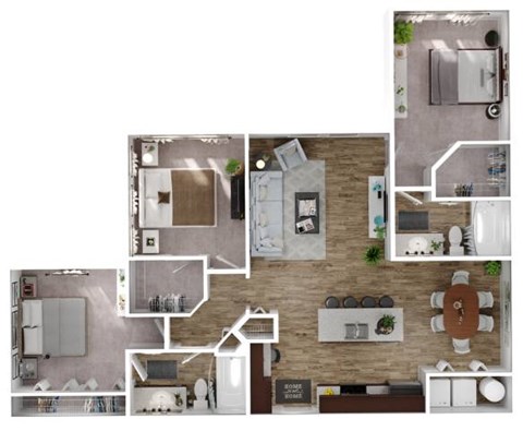Floor plan for 3 beds, 2 baths, 1314 sqft