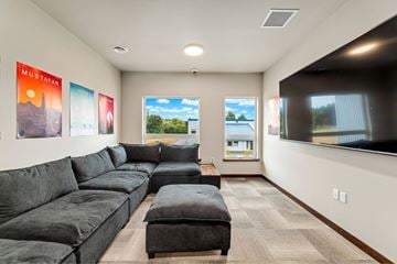 Arlington apartment for rent - A living room with a grey sofa and a flat screen TV.