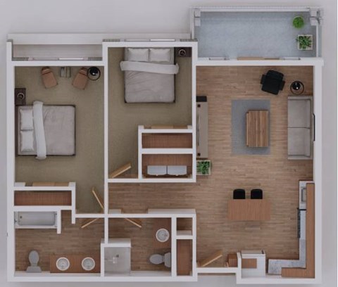 Floor plan for 2 beds, 2 baths, 926 sqft