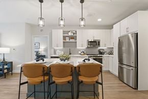 Medway apartment for rent - A modern kitchen with a dining table and chairs.