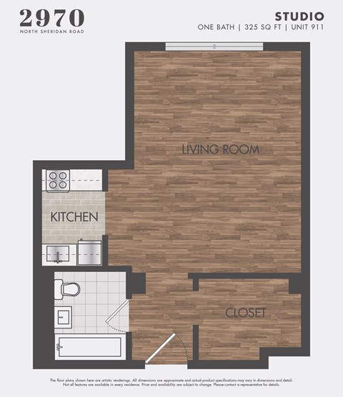 Floor plan for studio, 1 bath, 448 sqft
