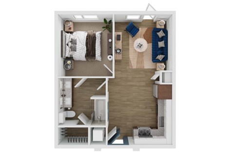 Floor plan for 1 bed, 1 bath, 604 sqft
