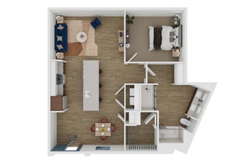 Floor plan for 1 bed, 1 bath, 673 sqft