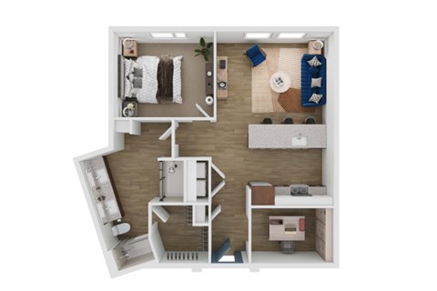 Floor plan for 1 bed, 1 bath, 953 sqft