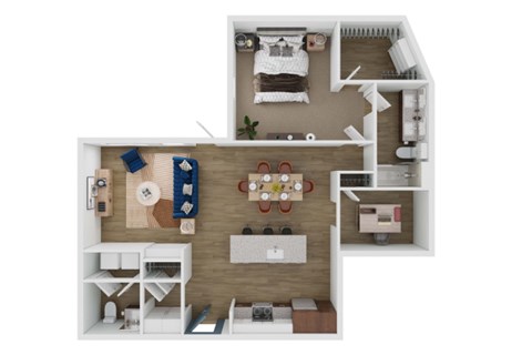 Floor plan for 1 bed, 1.5 baths, 1090 sqft