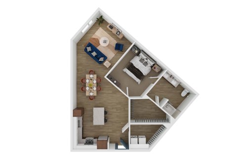 Floor plan for 1 bed, 1 bath, 1027 sqft