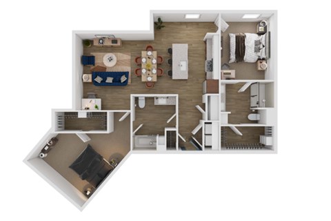 Floor plan for 2 beds, 2 baths, 1350 sqft