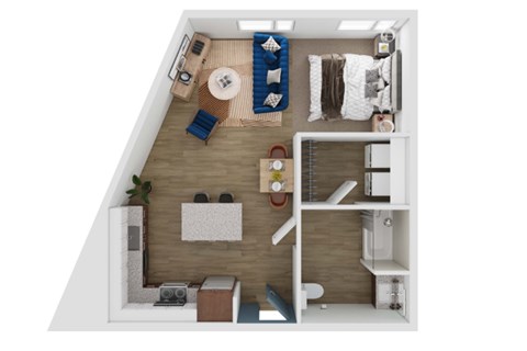 Floor plan for studio, 1 bath, 638 sqft