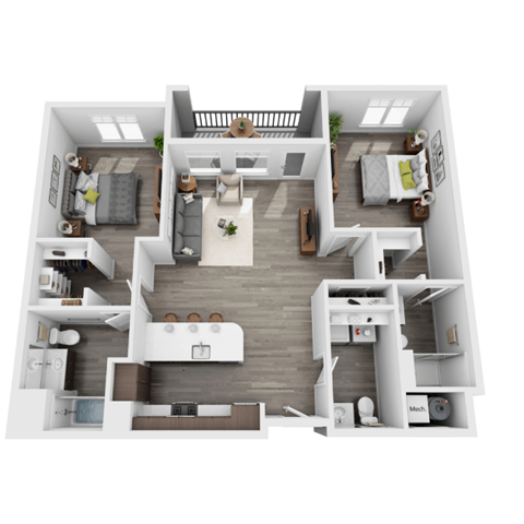 Floor plan for 2 beds, 2.5 baths, 1210 sqft