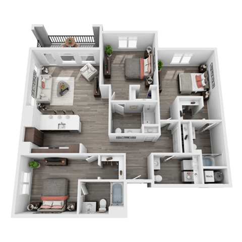Floor plan for 3 beds, 3.5 baths, 1572 sqft